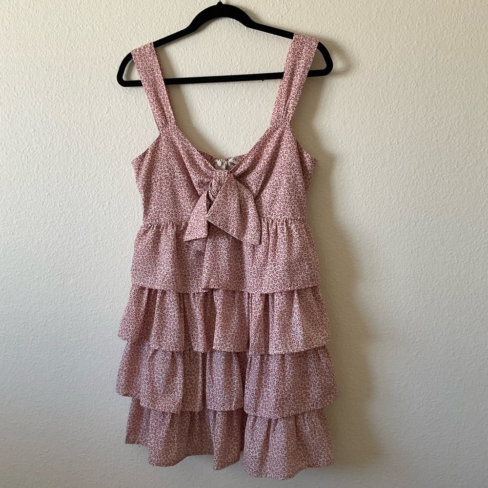 BABYDOLL DRESS layered red and white floral pattern size medium - Picture 3 of 7